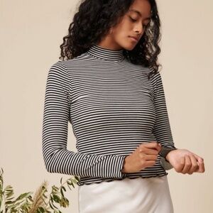Whimsy & Row Gigi Black and Cream Striped Mock Neck Top – Size Large